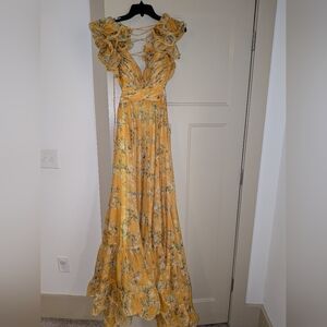 Mac Duggal Yellow Ruffle Tiered Floral Maxi Dress